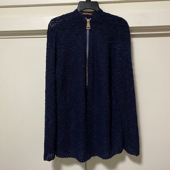 John Fashion, long sleeve black sweater w/sparkle & front zipper, size 1X/2X - Picture 1 of 10